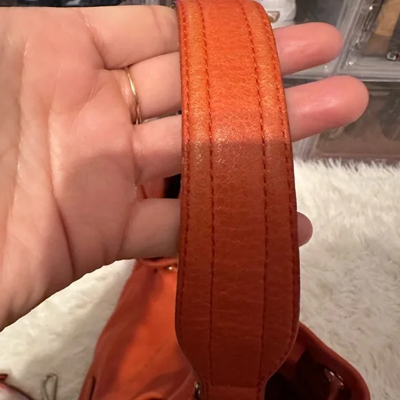 MCM Orange Leather Hobo Bag with Gold Details - Picture 13 of 16